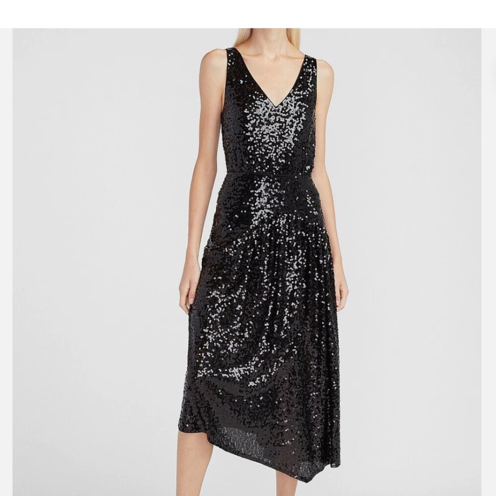 Express Black Sequin High Low Dress